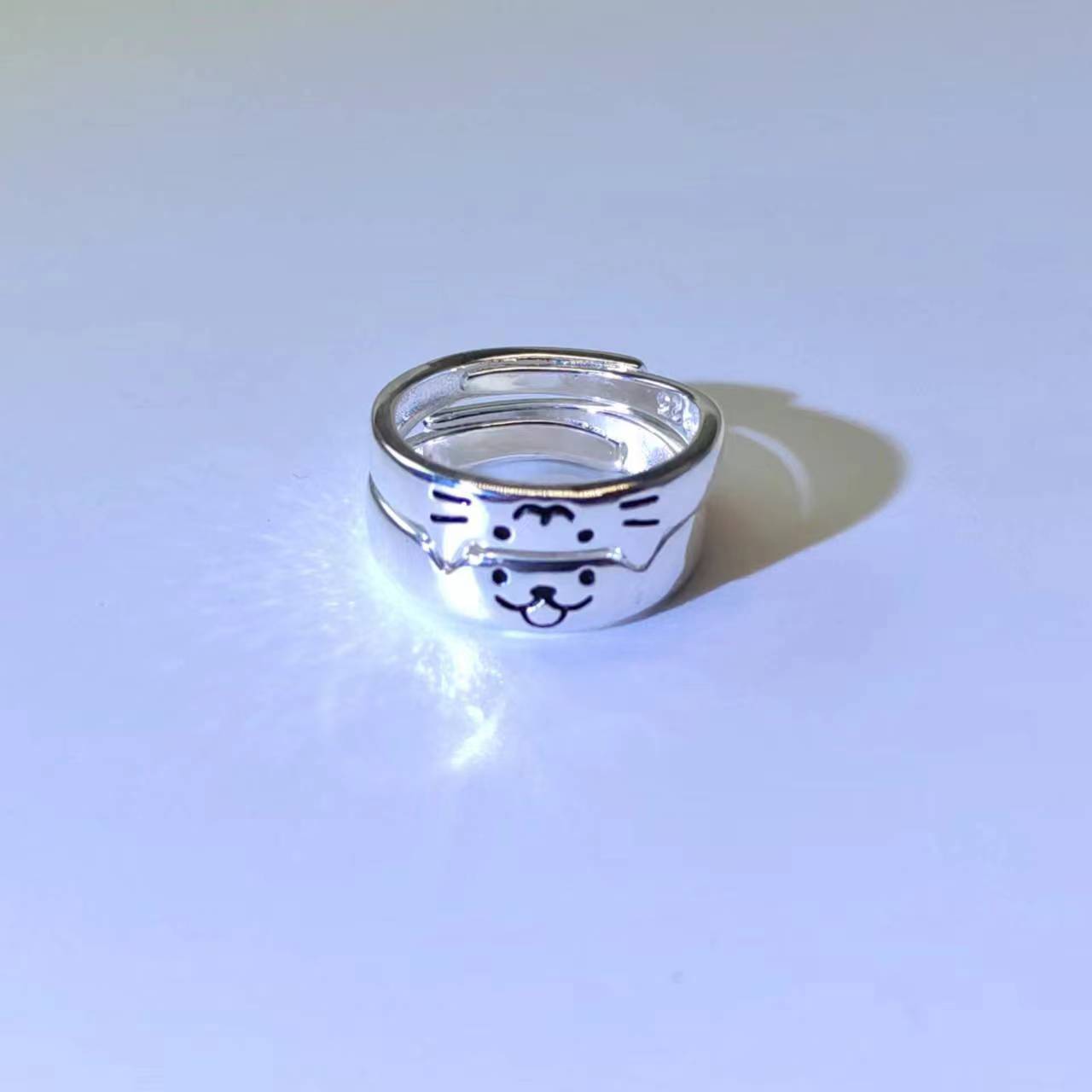 925 Silver Dogs and Cats Diary Ring Cute Kitten Puppy Ins Niche Advanced Design Can Carve Writing Couple Rings