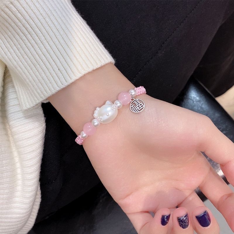 Tiktok Same Style Hello Kitty Bracelet Female Ins Simple Cute Handmade Woven Bracelet for Couple Gift for Bestie