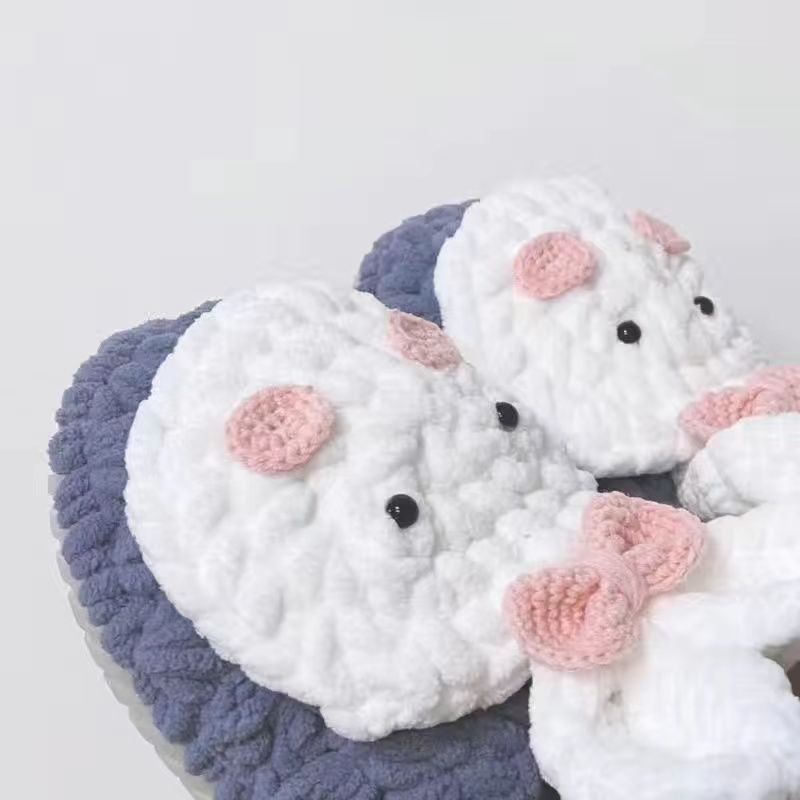 Wool Handmade DIY Woven Crocheted Slippers Cotton Slippers Female Male Winter Internet Celebrity Puff Flower Material Package Cinnamoroll Babycinnamoroll