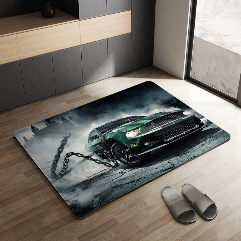 Sports Car Diatom Ooze Floor Mat Bathroom Step Mat Bathroom Bathtub Absorbent Non-Slip Toilet Door Quick-Drying Door Mat