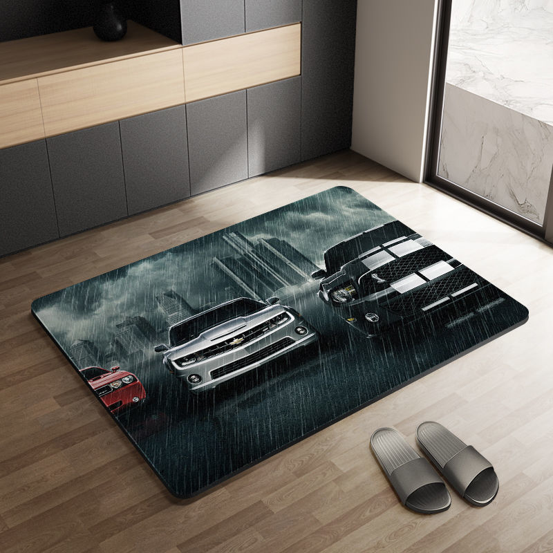 Sports Car Diatom Ooze Floor Mat Bathroom Step Mat Bathroom Bathtub Absorbent Non-Slip Toilet Door Quick-Drying Door Mat