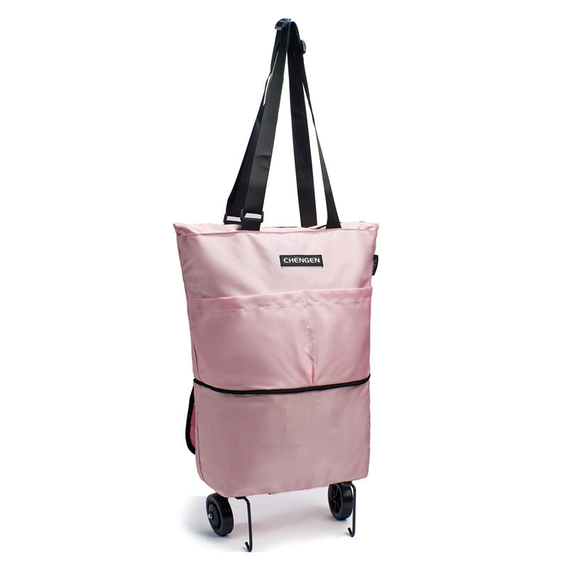 Portable Large Capacity Grocery Bag Supermarket Shopping Bag Foldable Wheel Handbag Luggage Bag Travel Bag Hand Buggy