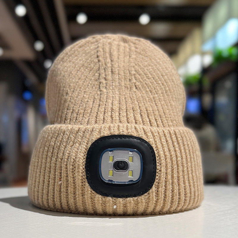 Boys and Girls Autumn and Winter with Light Woolen Cap Ear Protection Cycling LED Light Luminous Light Night Road Outdoor Lighting Hat