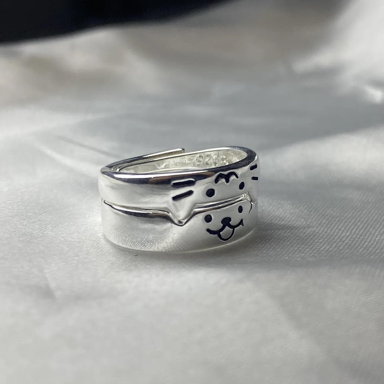 925 Silver Dogs and Cats Diary Ring Cute Kitten Puppy Ins Niche Advanced Design Can Carve Writing Couple Rings