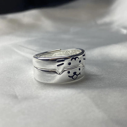 925 Silver Cat and Dog Diary Ring