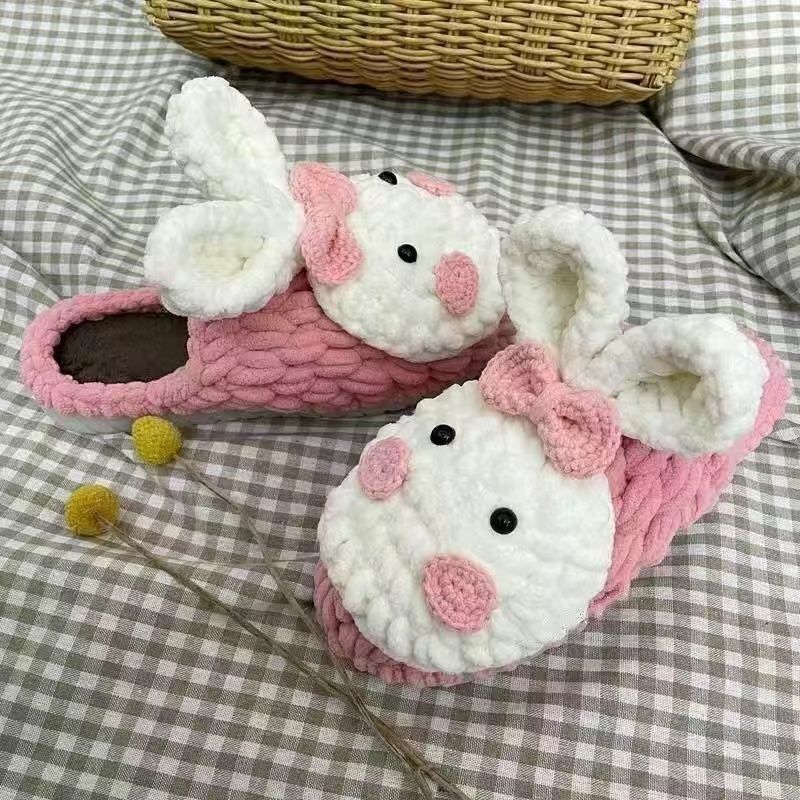 Wool Handmade DIY Woven Crocheted Slippers Cotton Slippers Female Male Winter Internet Celebrity Puff Flower Material Package Cinnamoroll Babycinnamoroll