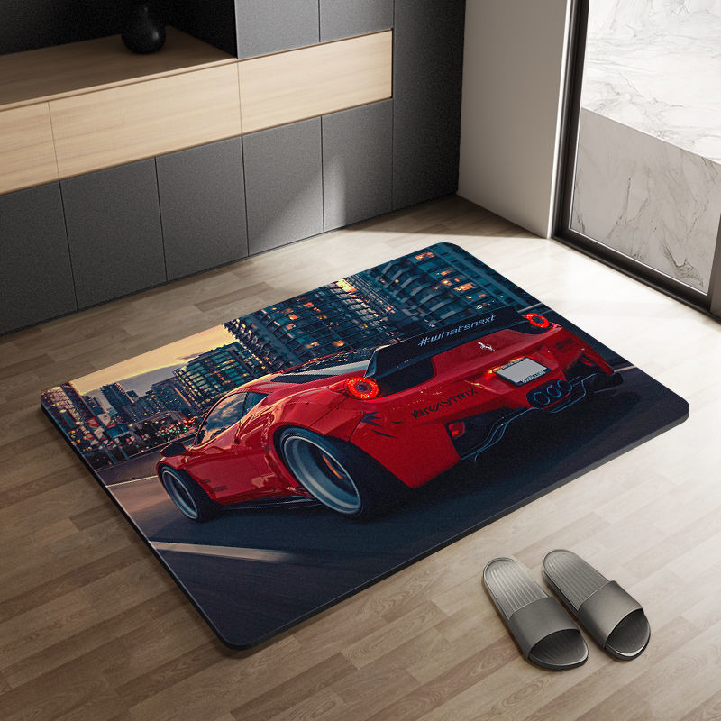 Sports Car Diatom Ooze Floor Mat Bathroom Step Mat Bathroom Bathtub Absorbent Non-Slip Toilet Door Quick-Drying Door Mat