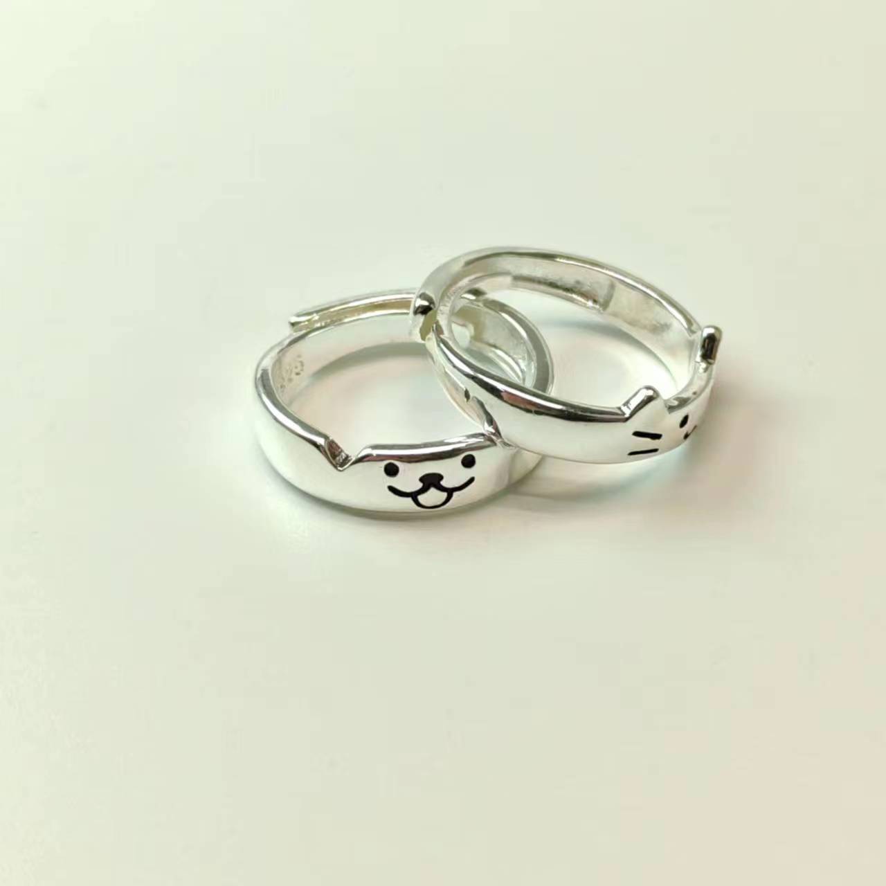 925 Silver Dogs and Cats Diary Ring Cute Kitten Puppy Ins Niche Advanced Design Can Carve Writing Couple Rings