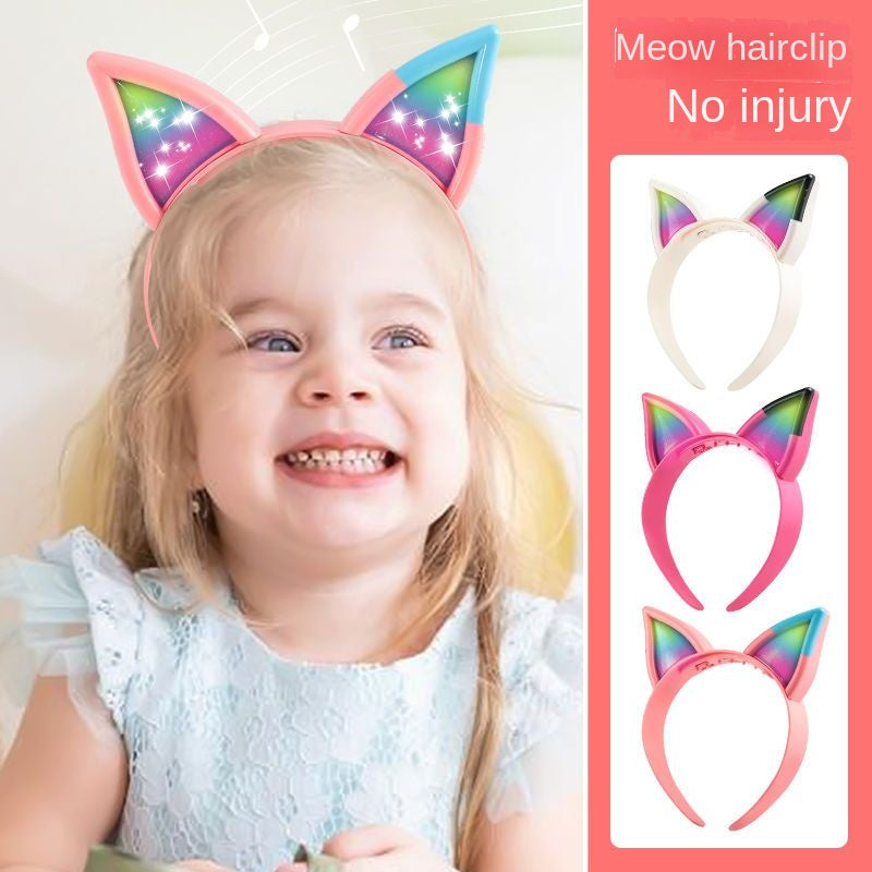 Movable Rabbit Ears Swing Headband Meow Meow Barrettes Glowing Headdress Electric Toy Girl Hair Fixer Non-Slip Clip