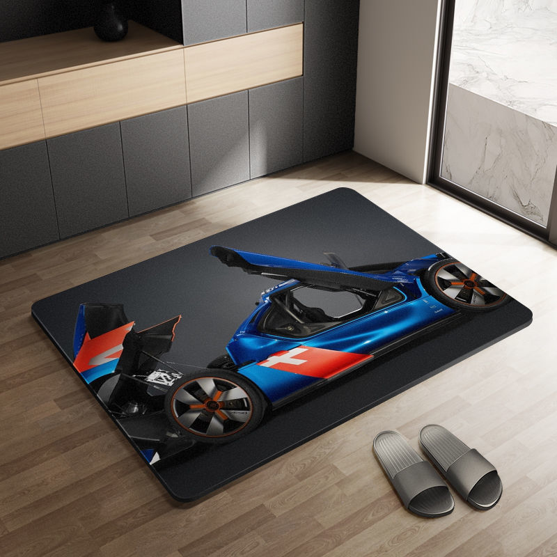 Sports Car Diatom Ooze Floor Mat Bathroom Step Mat Bathroom Bathtub Absorbent Non-Slip Toilet Door Quick-Drying Door Mat