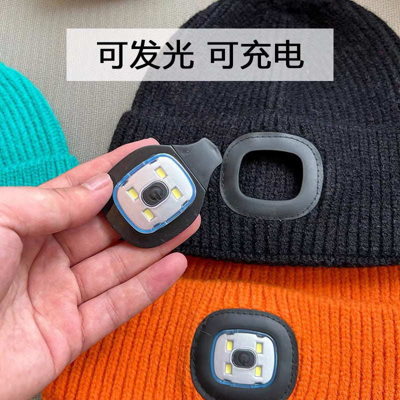 Boys and Girls Autumn and Winter with Light Woolen Cap Ear Protection Cycling LED Light Luminous Light Night Road Outdoor Lighting Hat