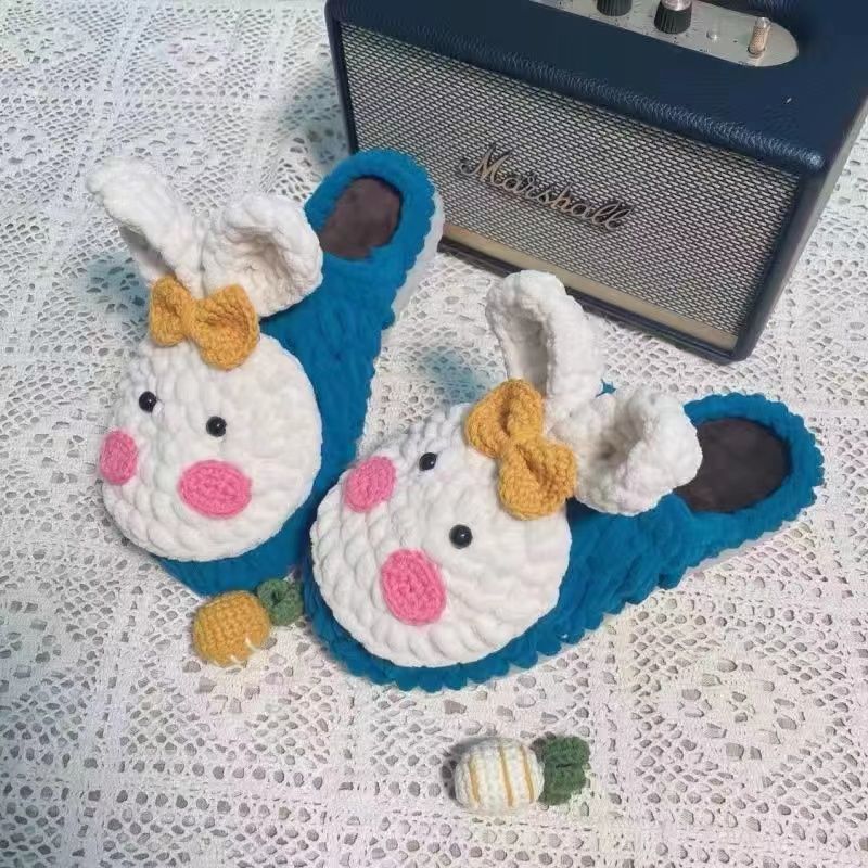 Wool Handmade DIY Woven Crocheted Slippers Cotton Slippers Female Male Winter Internet Celebrity Puff Flower Material Package Cinnamoroll Babycinnamoroll