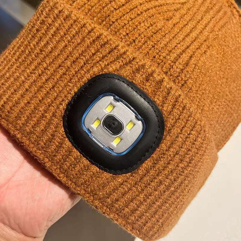 Boys and Girls Autumn and Winter with Light Woolen Cap Ear Protection Cycling LED Light Luminous Light Night Road Outdoor Lighting Hat