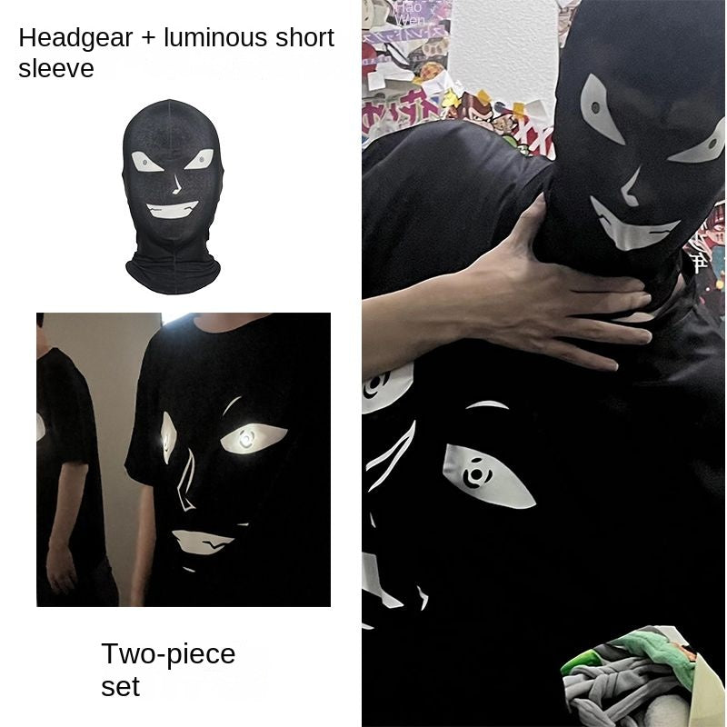 Black Movie Man [Detective Conan] Popular Headgear Advanced Handsome Funny Luminous Black Movie Man Short Sleeve Two-Piece Set