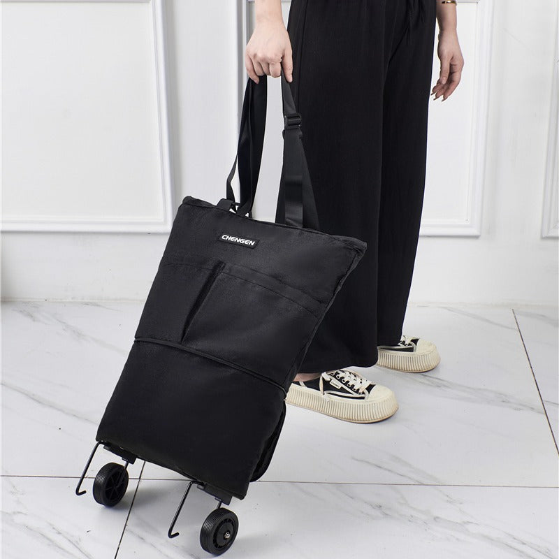 Portable Large Capacity Grocery Bag Supermarket Shopping Bag Foldable Wheel Handbag Luggage Bag Travel Bag Hand Buggy