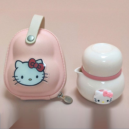 Hellokitty Tea Set Small PA Teapot Cartoon Travel Portable Tea Set Cute Teapot Suit Girls' Gifts